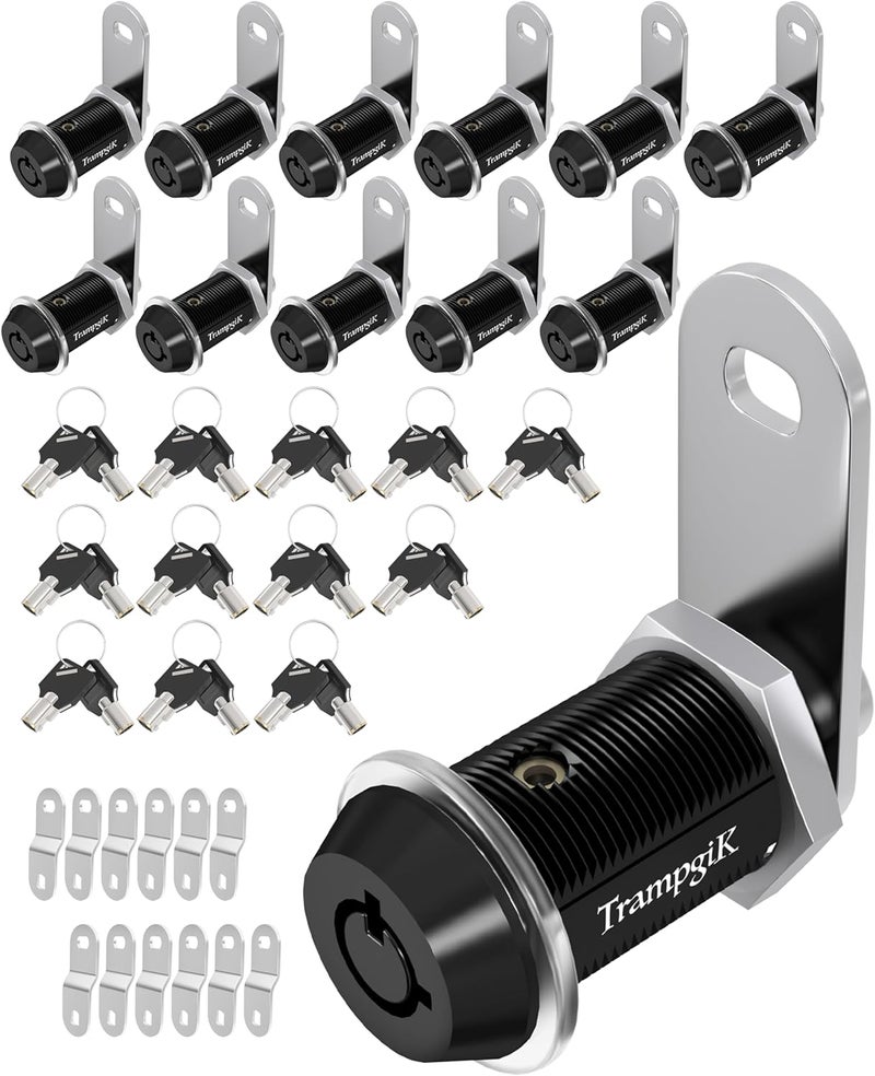TrampgiK RV Storage Locks, 1 1/8” Camper Compartment Storage Door Lock with Keys, for RV Camper Travel Trailer,Drawer Cabinet Toolcart Storage, 1 1/8 Inch 12 Locks with 24 Keyed Alike, Black - Image 1